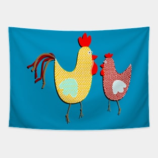 Funny Couple Rooster and Chicken Decorative Art Primitive Bird Character Tapestry