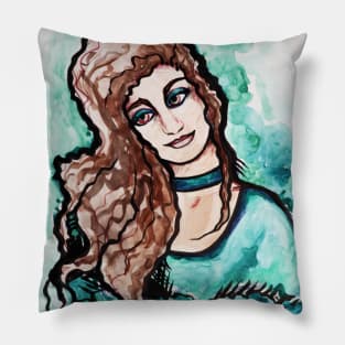 Turquoise Jaded Girl Pillow