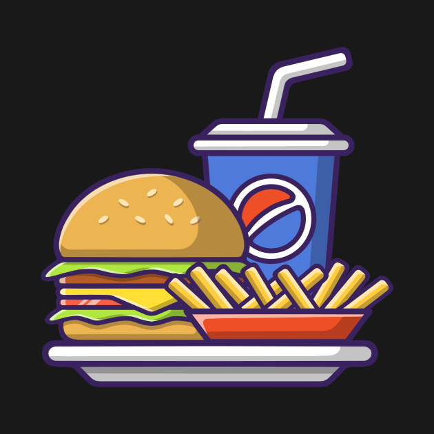 Fast Food Burger Frech Fries And Coke Illustration by oziazka