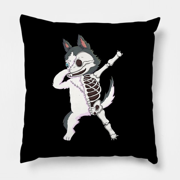 Dabbing Siberian Husky Skeleton Halloween Pillow by JaydeMargulies