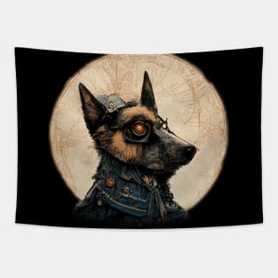 German Sheperd Surreal Steampunk Artwork, Dog Lover Tapestry