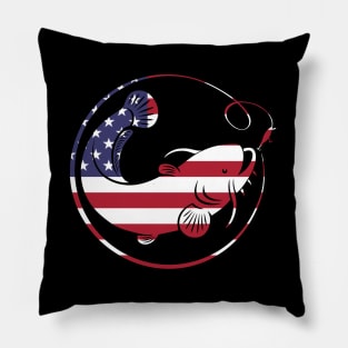 4th of July Fishing American Flag Pillow