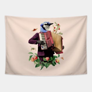 Blue birth with fancy suit playing the accordion funny Tapestry