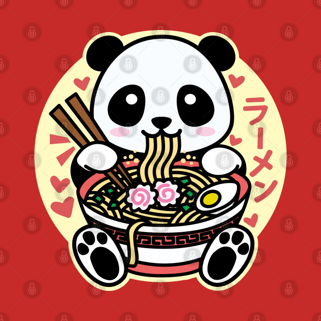 Panda Eating Ramen Cute Kawaii Design by DetourShirts