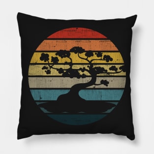 Bonsai Tree Silhouette On A Distressed Retro Sunset design Pillow