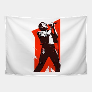 Passionate Vocalist - Red Backdrop - Rock Music Tapestry