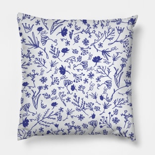 Botanical-Pattern, set, blue, 3, botanic, nature, botanical, floral, flowers, floral-pattern, leaves, plants, minimalist, garden, jungle, leaf, exotic, tropical, flower, boho, cacti, succulent, digital, graphic-design, pattern, Pillow