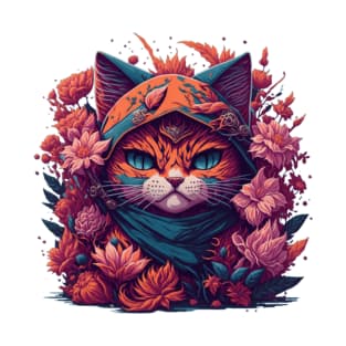 Neko Ninja Flowers T-Shirt