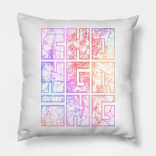 Chongqing, China City Map Typography - Colorful Pillow