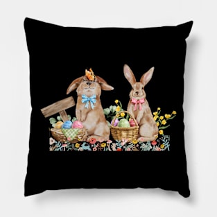 Cutie Bunny Rabbits Easter Day Pillow