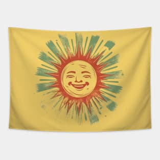 Retro smiling sun illustration Tapestry