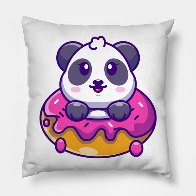 Cute baby panda with doughnut cartoon Pillow by Wawadzgnstuff