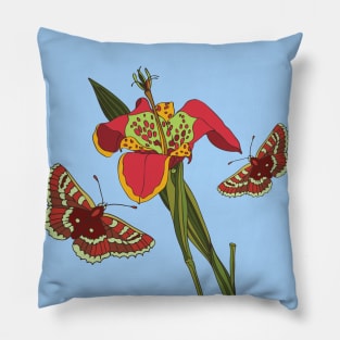 Botanical illustration an iris plant and a butterfly Pillow