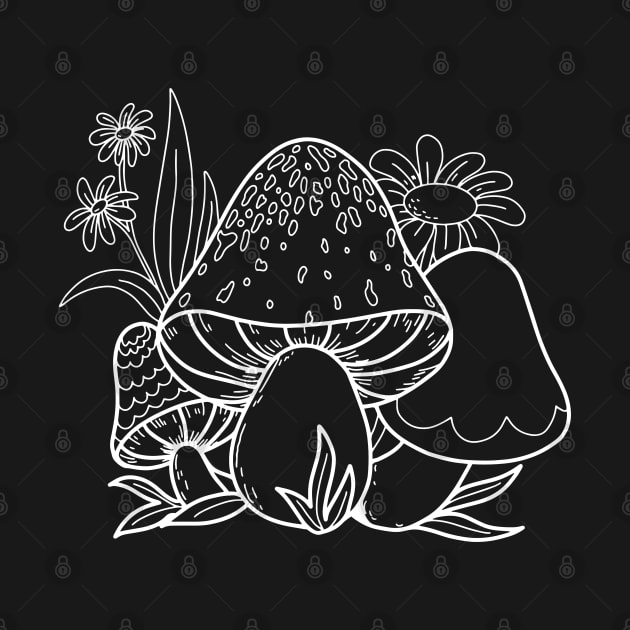 Mushroom Sprouts In Nature Line Art Design by Promen Art