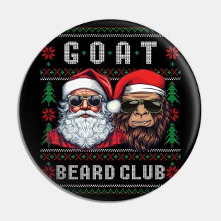 Funny Ugly Christmas Sweater Cool Santa & Sasquatch GOAT Beard Club Pin