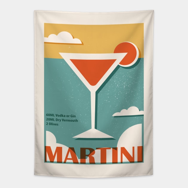 Martini recipe, Cocktail, Retro print, Aesthetic art, Vintage art, Exhibition poster, Mid century modern Tapestry by KristinityArt