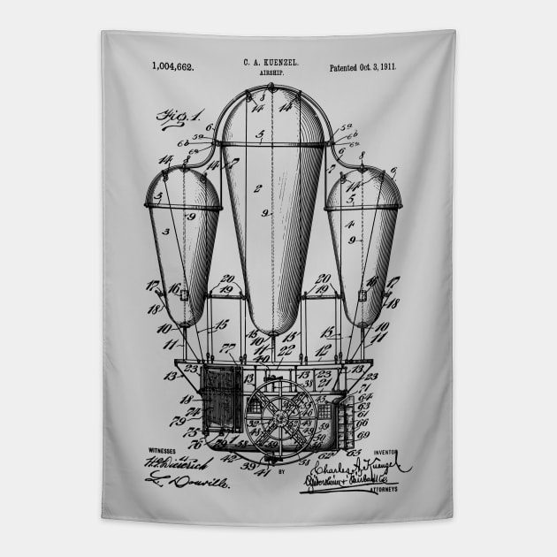 Hot Air Balloon Airship Patent Blueprint 1911 Tapestry by MadebyDesign