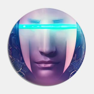 Girl face in futuristic cyberpunk style in neon colors Pin