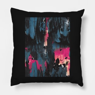 New dawn pink - fluid painting pouring image in teal, black and pink Pillow