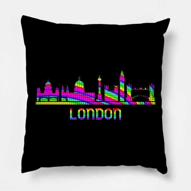 London Rainbow Skyline Pillow by crunchysqueak