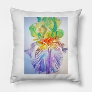 Iris Watercolor Painting Rainbow Purple Pillow