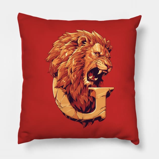 Roaring Lion and the Letter G - Lion Head - Fantasy Pillow by Fenay-Designs