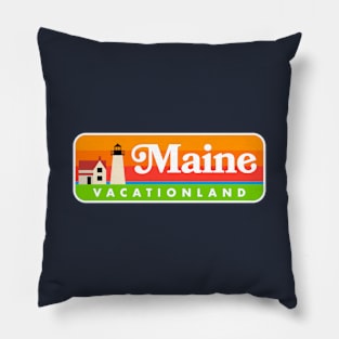 Maine "Vacationland" Retro Lighthouse (White) Pillow