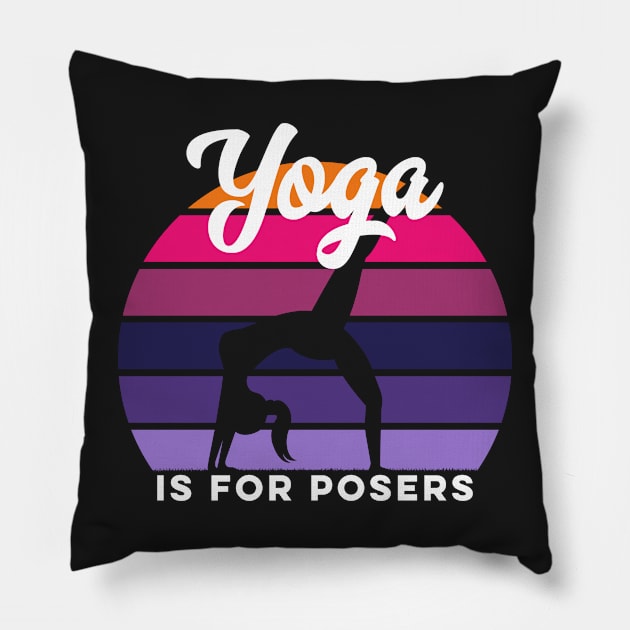 Yoga Is For Posers Silhouette Sunset Funny Retro Vintage Pillow by markz66