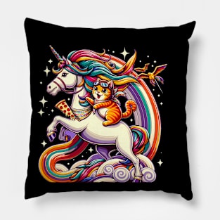 Pizza Unicorn and Cat Lover, Love Eating Pizza Pillow