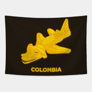 An extrange colombian pre columbus indigenous golden design of an animal Tapestry