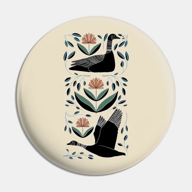 Folk Art Inspired Canadian Geese Pin by LittleBunnySunshine