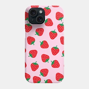 Cute Strawberry Pattern on Pink Background Phone Case