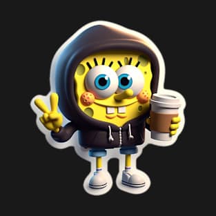 SpongeBob SquarePants with a coffee peace sign T-Shirt