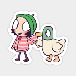 sarah and duck holding hands / children cartoon Magnet