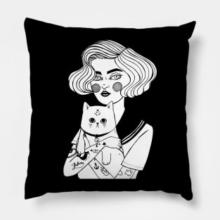 Sailor Girl With Cat Pillow