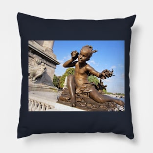 Paris Girl Statue on Bridge Pillow