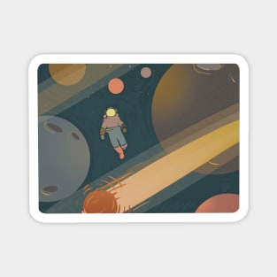 Lonely space man with asteroid Magnet