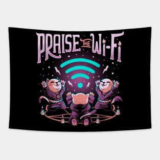 Praise the Wifi - Funny Evil Goth Cats Tapestry