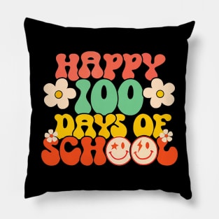 Happy 100th Day Of School Teacher Kids Retro Groovy 100 Days Pillow