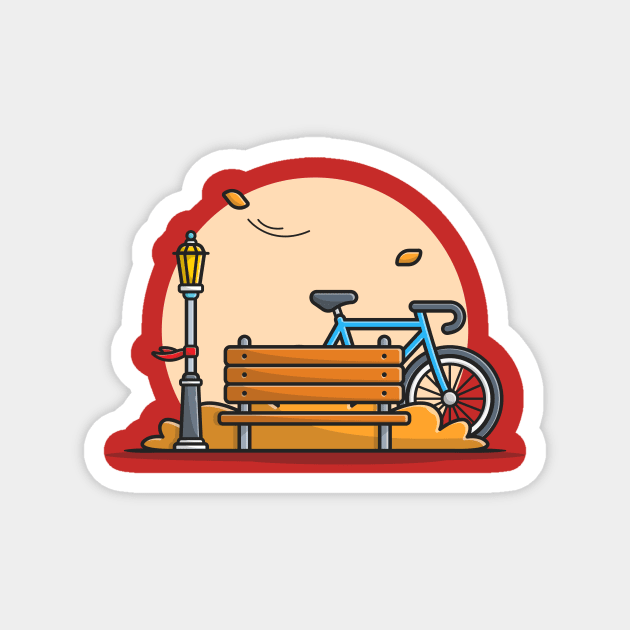 Bike in Park with Bench And Street Lamp Cartoon Vector Icon Illustration Magnet by Catalyst Labs