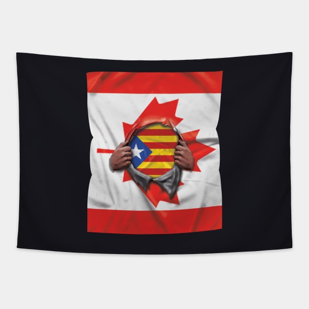 Catalonia Flag Canadian Flag Ripped - Gift for Catalan From Catalonia Tapestry by Country Flags