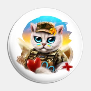 Ukrainian Army medic cat with red heart Pin