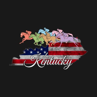 Derby Day Kentucky Map US Flag Retro Cute Horse Racing Lover Gifts T-Shirt