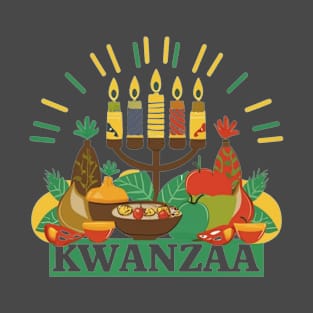 Kwanzaa Unity Feast,Kwanzaa, unity, feast, kinara, candles, principles, holiday, celebration, cultural, vibrant T-Shirt