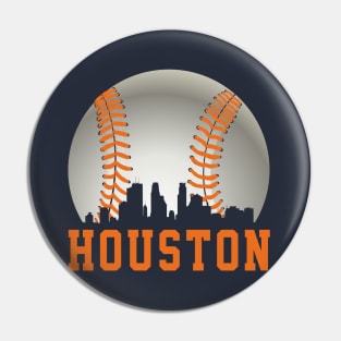 Vintage Houston TX Downtown Skyline Baseball For Gameday Pin