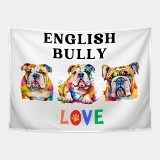 English Bulldog LOVE Watercolor Tapestry