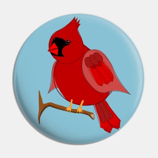 Cute Chubby Red Cardinal Bird on Branch Pin