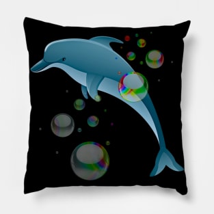 Cute and Funny Dolphin Fish with Bubbles Pillow