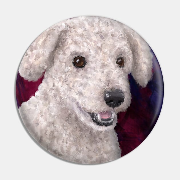 Painting of a Cute Fluffy White Maltipoo Smiling on Red and Purple Background Pin by ibadishi