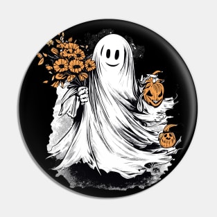 Haunted Autumn flowers and pumpkins Pin